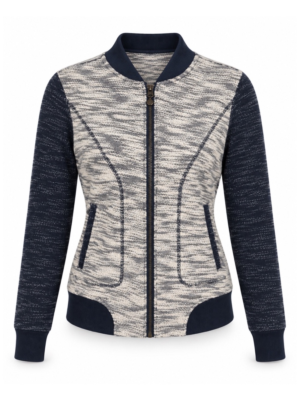 Athleta Gray & Navy Blue Slug Bombtastic Jacket Zip Up Womens Size M